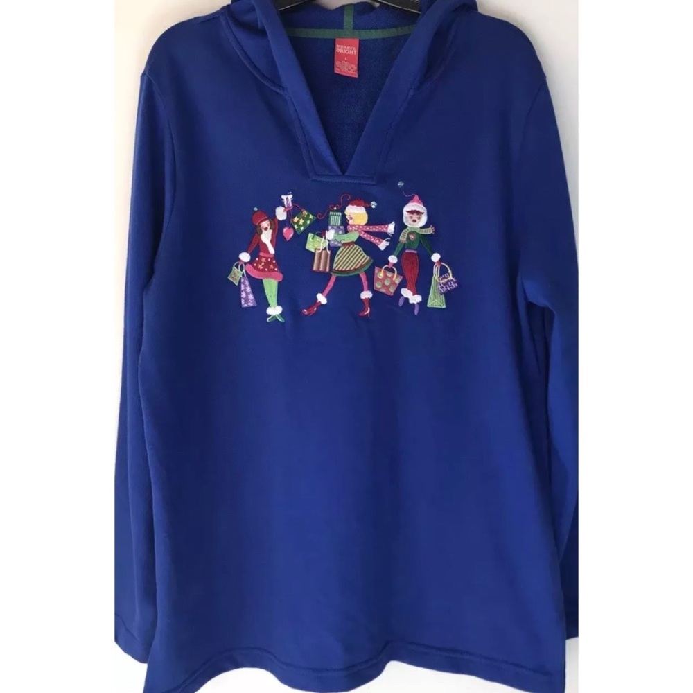MERRY & BRIGHT Christmas Hooded Sweatshirt Large